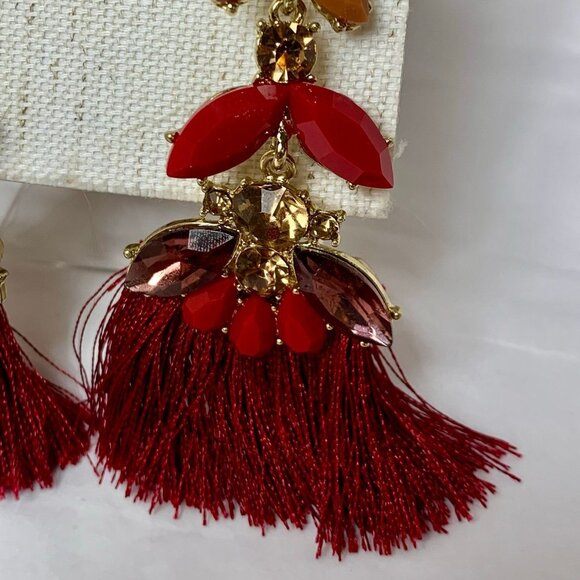 New BIJOUX BAR Rhinestone Fan Dangle Earrings - 3" - Picture 2 of 5